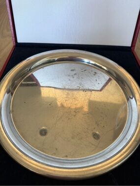 Cartier Silver-Tone Round Tray with Red Presentation Case Pewter